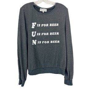 Wildfox FUN is for Beer Gray Long Sleeve Jumper Pullover Shirt - Size Medium